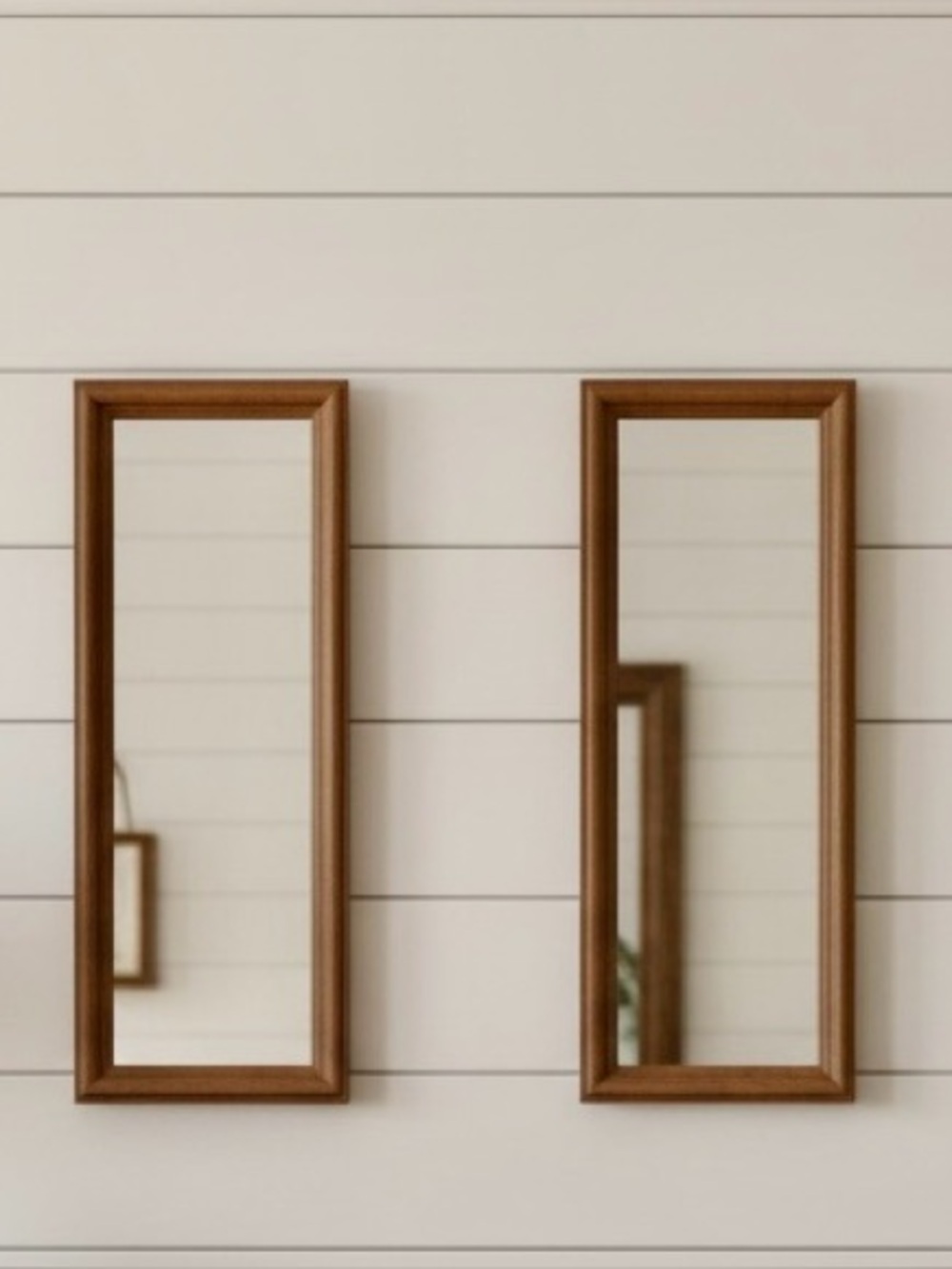 Pair of Small Vintage Rectangular Wood Mirrors Horizontal or Vertical